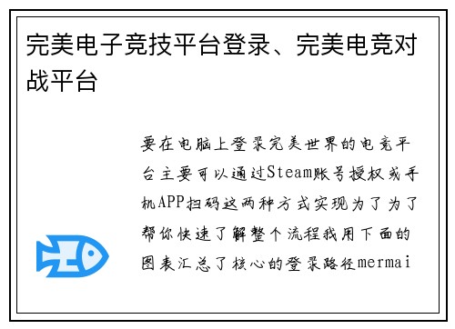 完美电子竞技平台登录、完美电竞对战平台